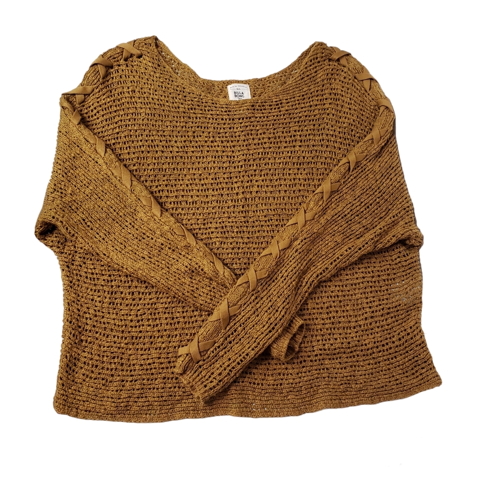Billabong Chill Out Knit Sweater Open Knit Criss Cross Sleeve Loose Fit SZ M